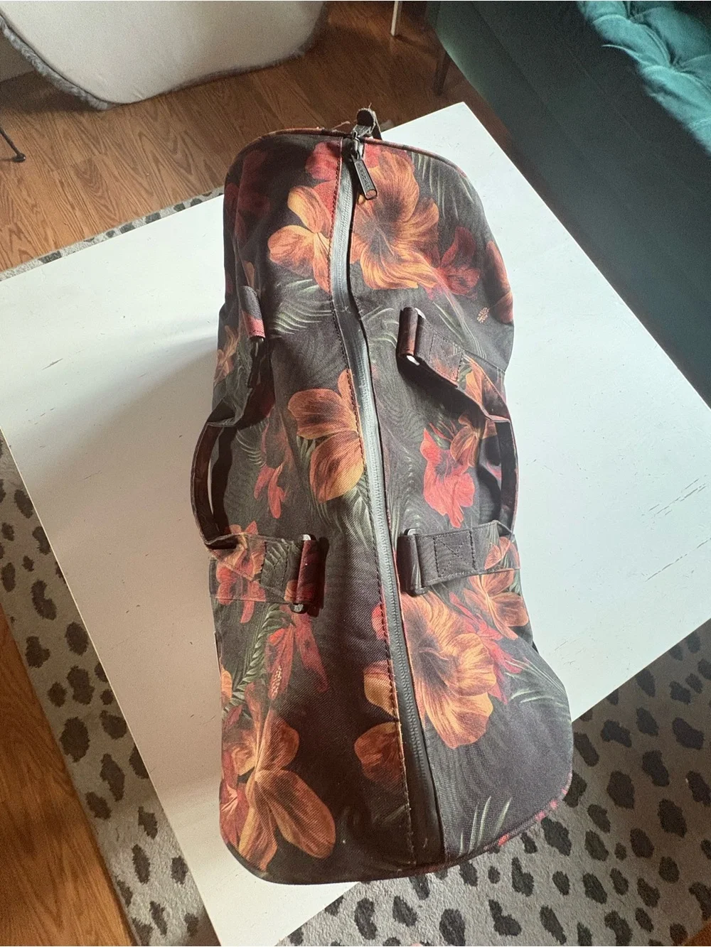Herschel Supply Company Black Duffel Bag with Red & Brown Floral Print